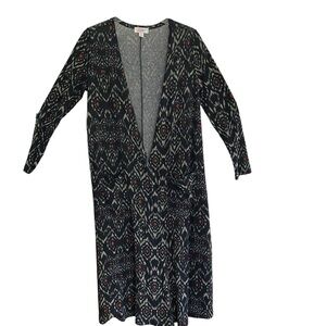 LulaRoe SARAH Black Gray Red Chevron Cardigan Sweater Long Duster Size SMALL